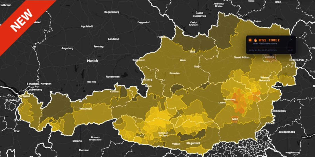 Warnungen für Österreich auf der Karte